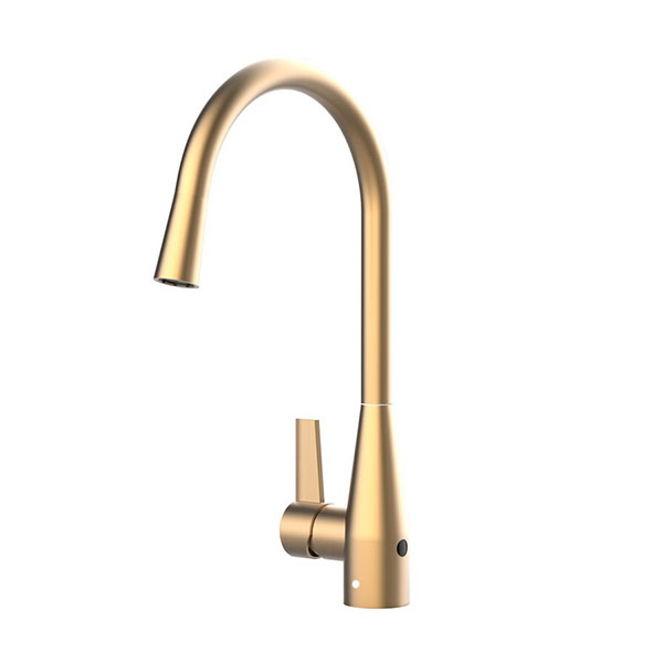 Memo Sia Sensor Gooseneck Sink Mixer Tap Dual Function LH Lever Brushed Brass